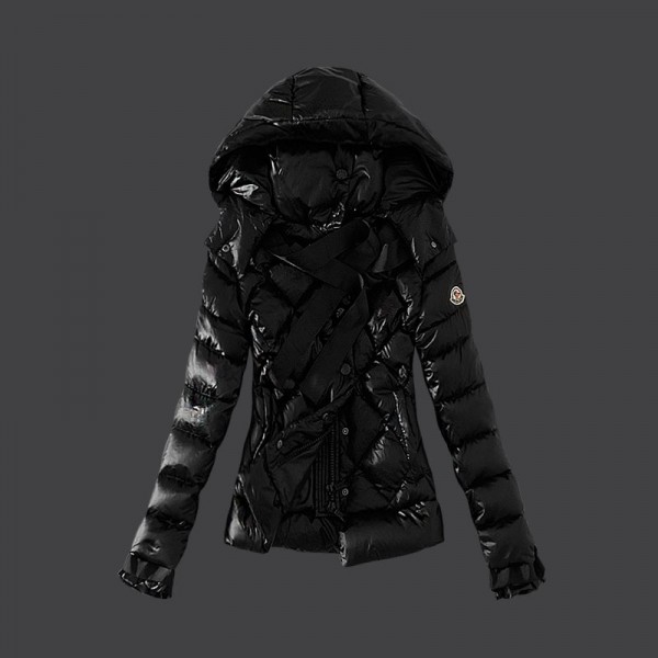 Moncler Donna Giù cappotto cerniera polsini Nero Presa M1043